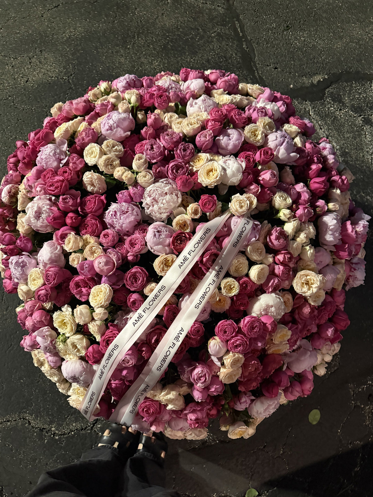 Main Character XXXL Basket — Blush Pink Garden Roses · Floral Baskets by Ame Flowers