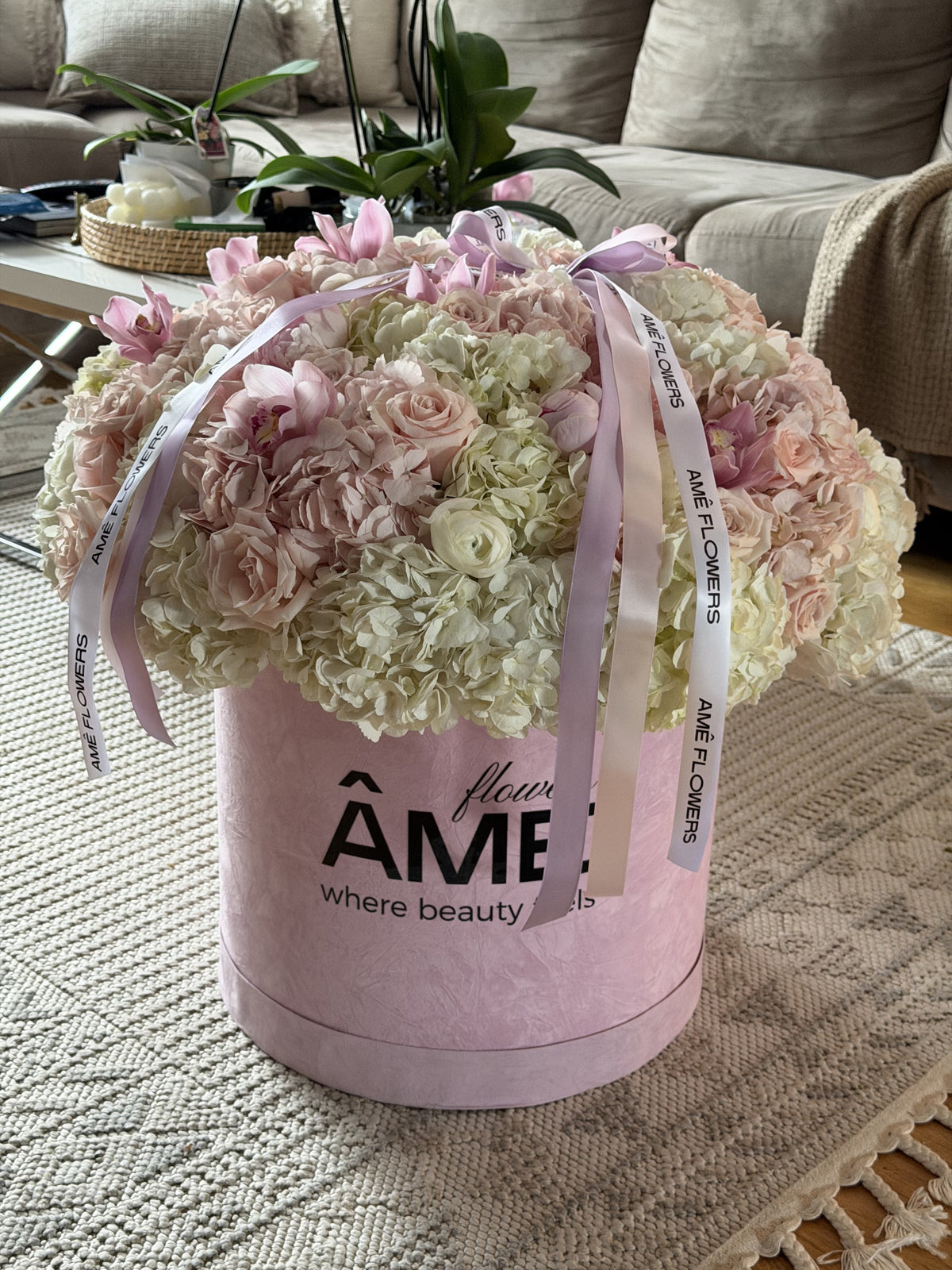 Petite Chérie XXL Box — Blush Ivory Roses · Floral Boxes by Ame Flowers