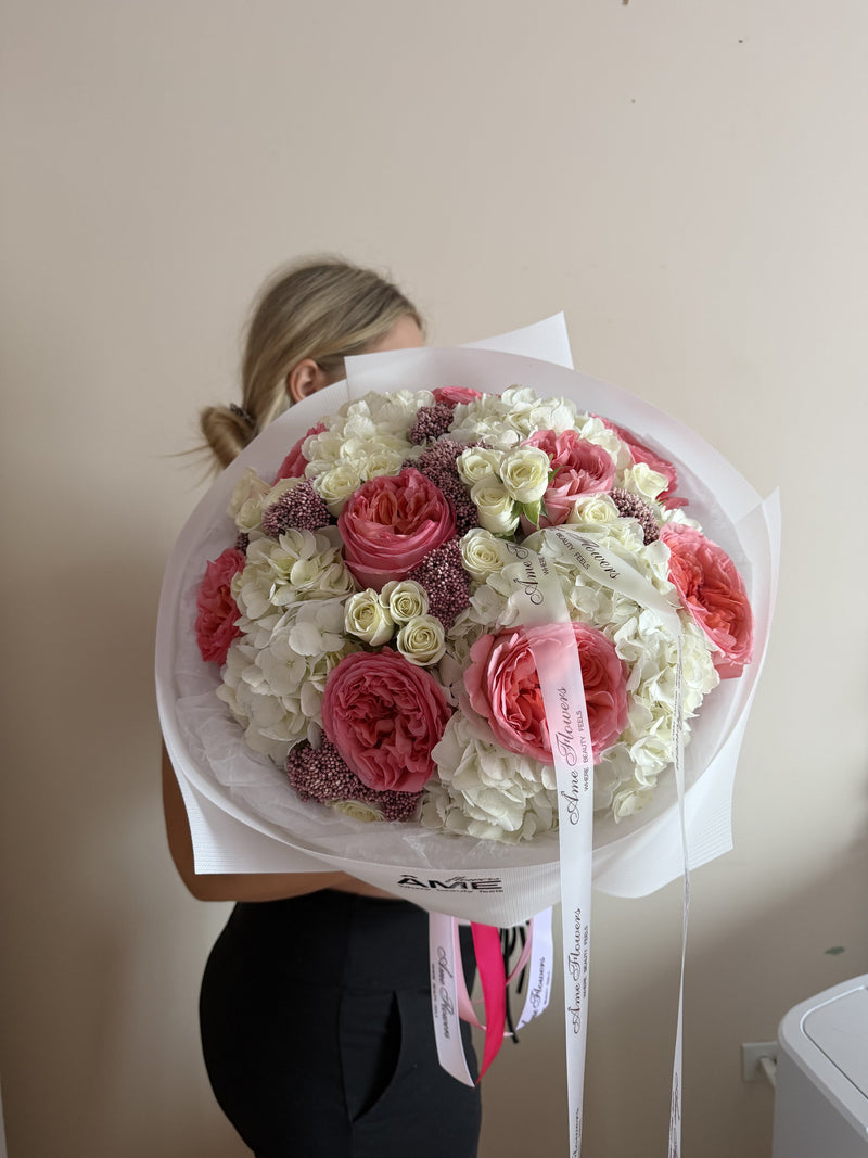 Coral Charm — Ivory Coral Garden Roses · Mix Bouquets by Ame Flowers