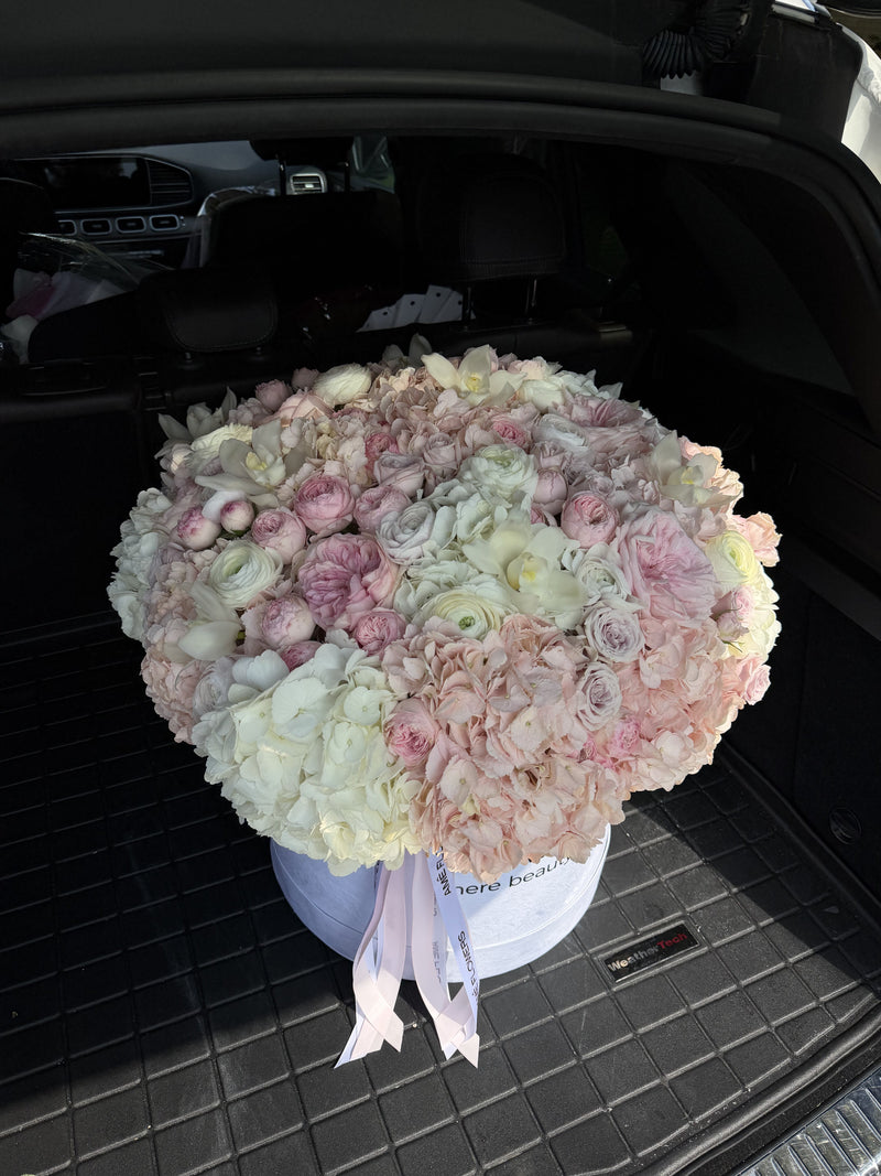 Blush Couture XXL Box — Blush Ivory Garden Roses · Floral Boxes by Ame Flowers