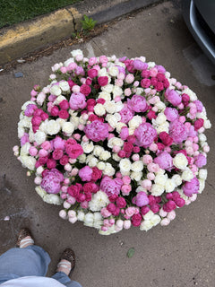 Pink Symphony XXL Basket — Blush Ivory Spray Roses · Floral Baskets by Ame Flowers